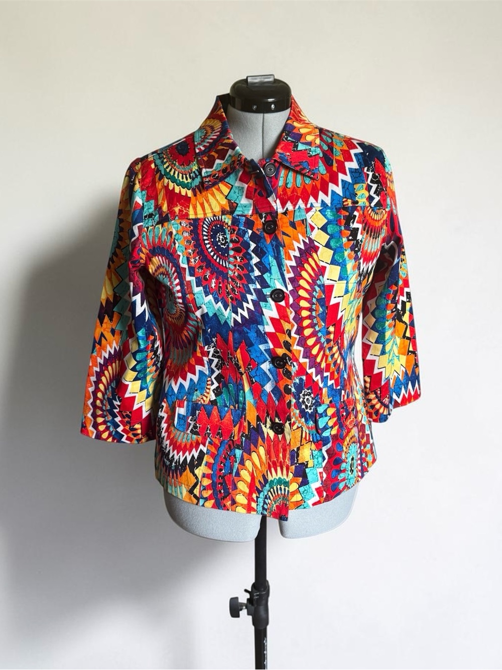 Chicos Multicolor Geometric Button-Down Shirt Jacket